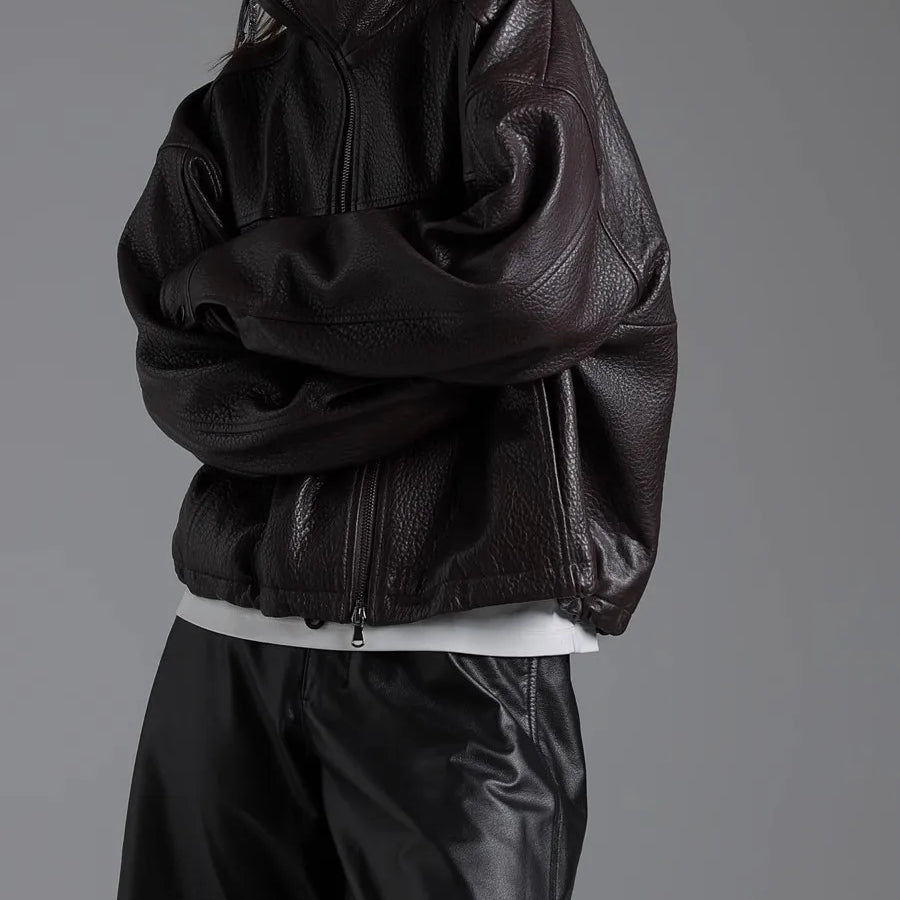 Lautaro Spring Autumn Cool Waterproof Short Brown Pu Leather Jacket Women with Long Raglan Sleeve Zip Up Luxury Designer Clothes Brown