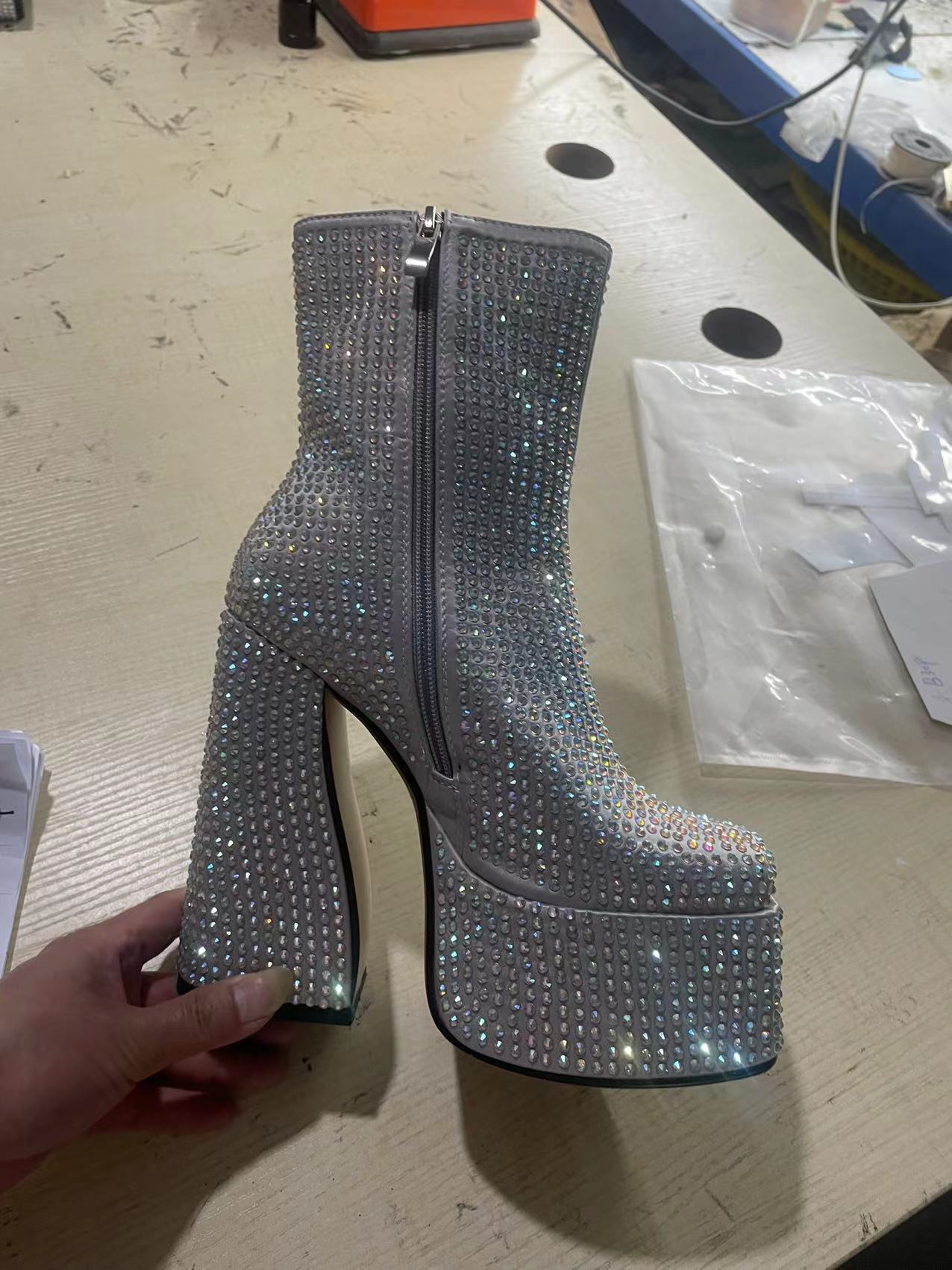 Starry Rhinestone Short Fashion Ankle Boots Women Gray
