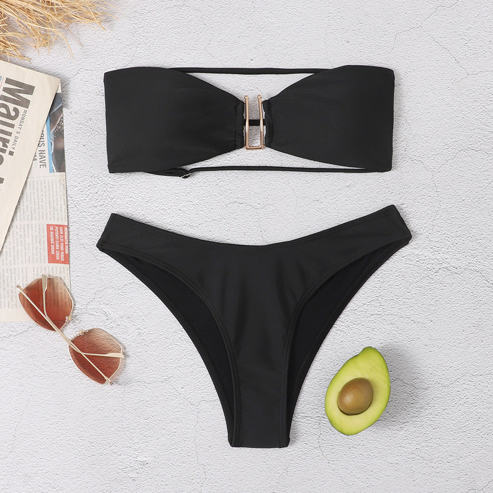 U-shaped Decorative Split Backless Strapless Women's Bikini Swimsuit