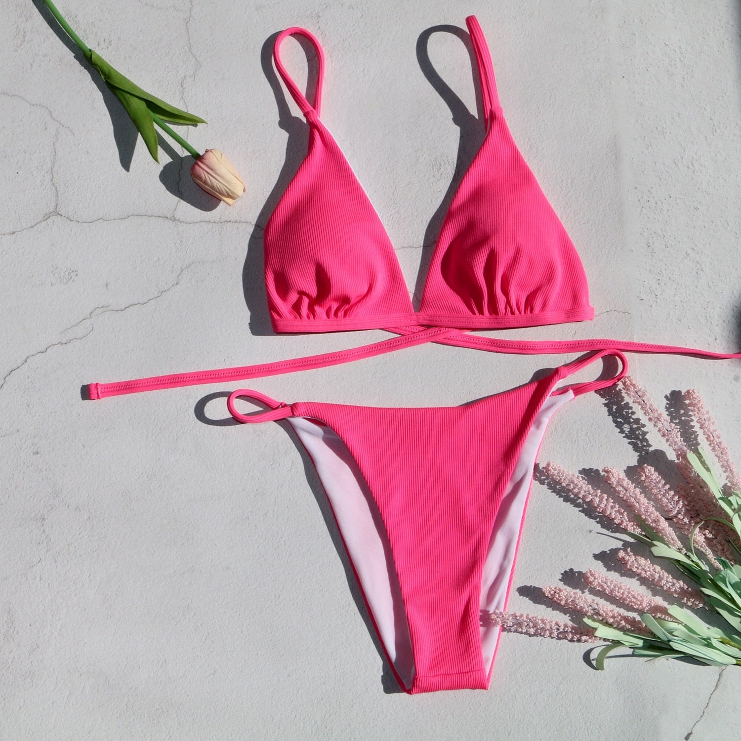 bikinis set swim new 2024 swimwear wire free swimming women swimwear Neon green low waist orange hot bikini swimsuit Pink