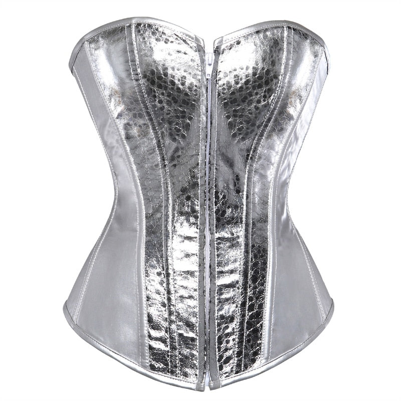 Corset bustier top women vintage style gold silver overbust corset leather  nightclub sexy korsett lingerie strapless