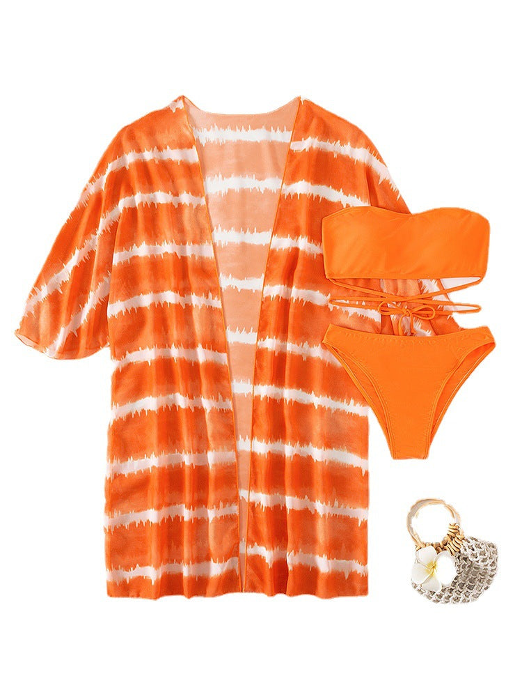 Women's Chiffon Three Piece Swimsuit Orange