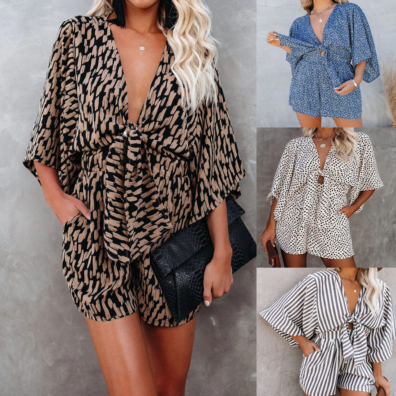 Sexy V-Neck Wide Loose Jumpsuit For Women At Home And Holiday Style Jumpsuit