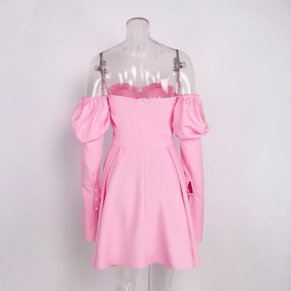 Waist-looking Glamorous Long-sleeved A-line Dress