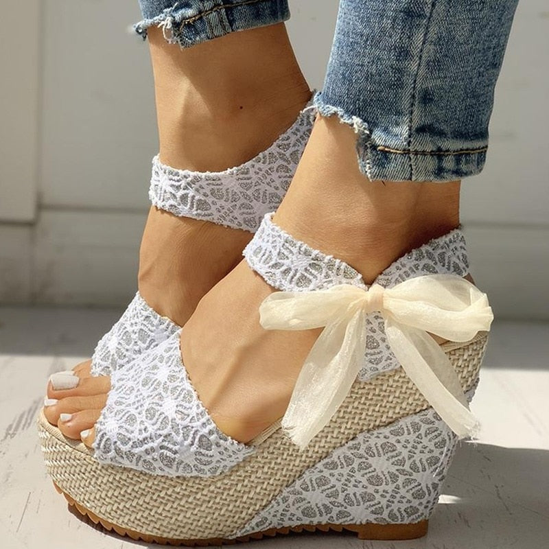 hot lace Women Wedges heeled women Shoes Summer Sandals Party Platform High Heels Shoes Woman