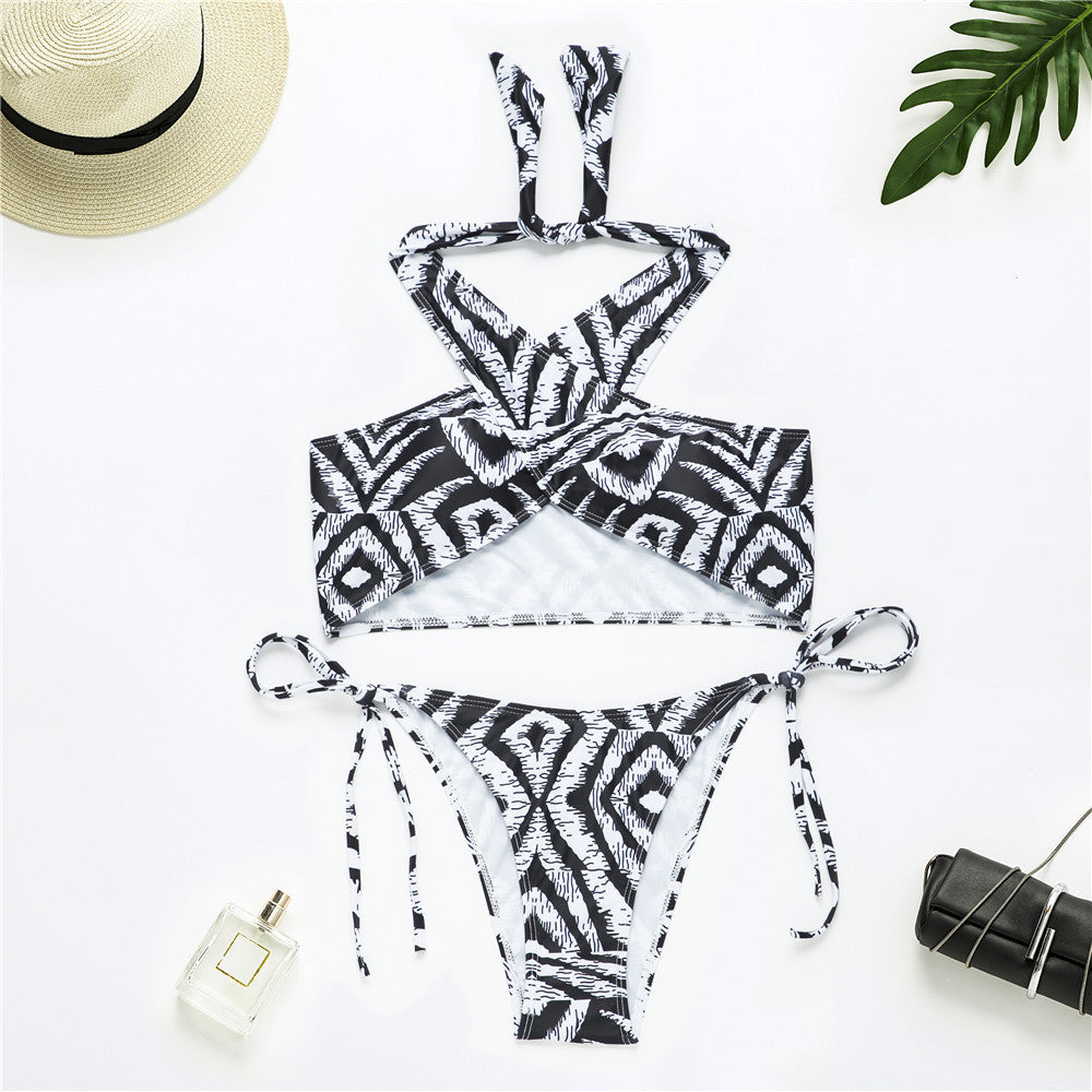 Women's Fashion Cross Split Bikini Swimsuit Black