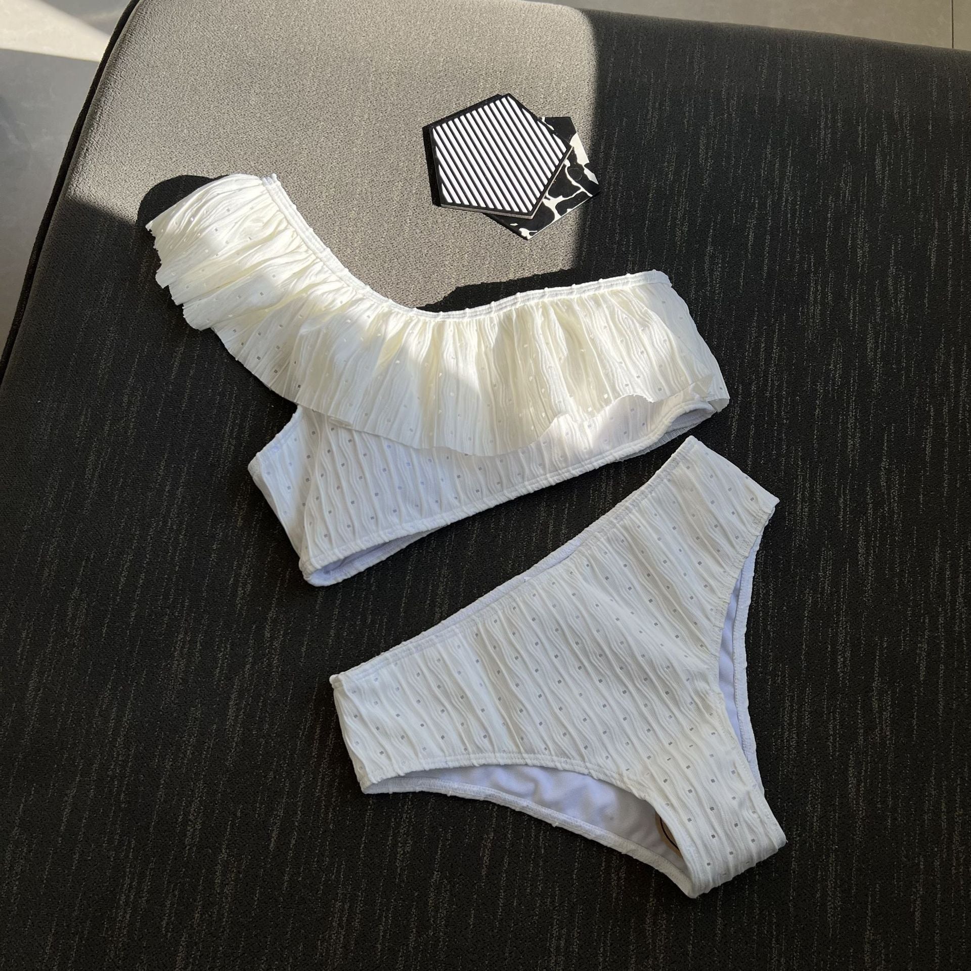 Women's Split Bikini Pit Strip Solid Color Gathering White