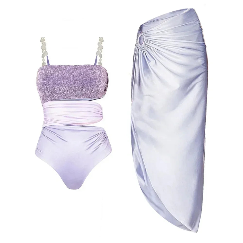 luxury One piece Women's swimsuit Summer vacation outfits Swimwear Beachwear bathing suit bikini sets two piece swimsuit and sarong 6