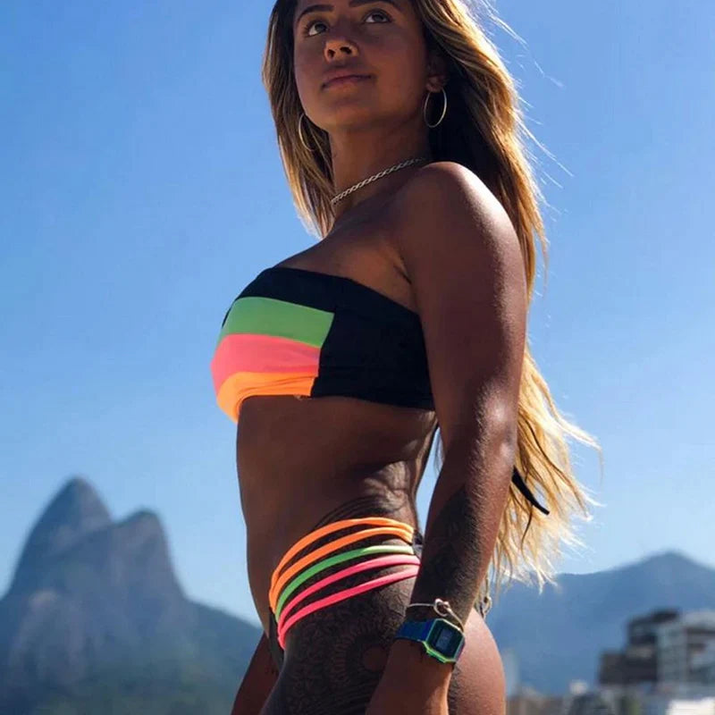 Women Swimsuit Bikini Set Women Bandage Bathing Suit Female Swimwear Bikini Sets Striped Swim Beach Wear