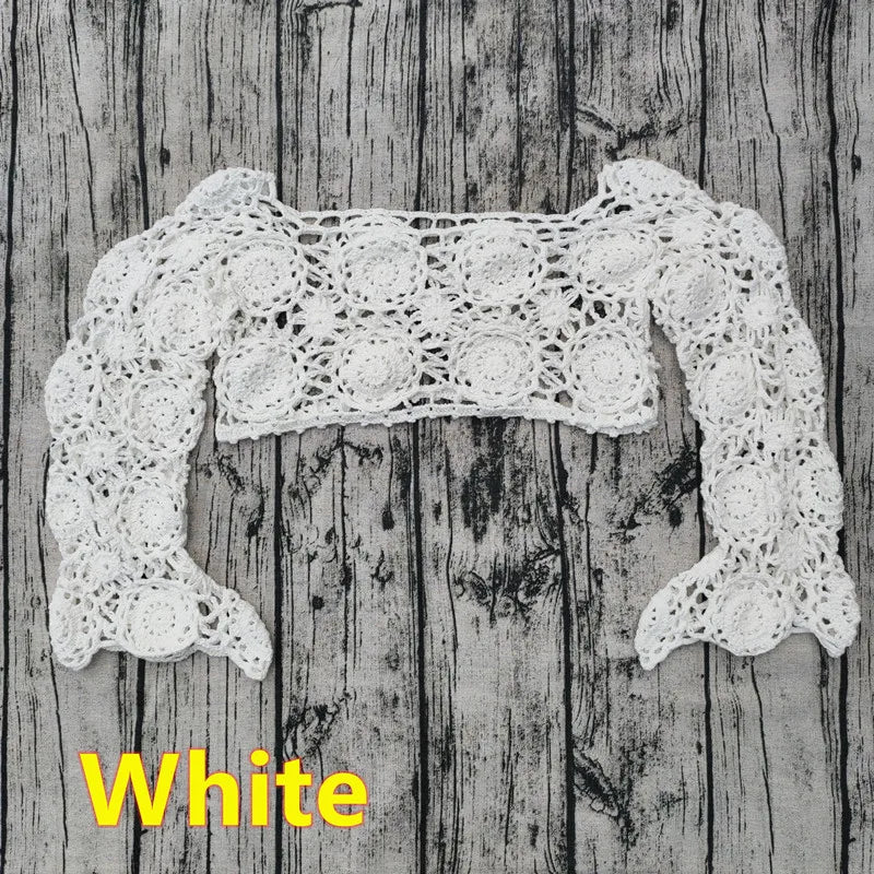 Hand Crochet Bikini Set Women boho Sexy cover up swimming trunks beach Swimwear festival clothing White Top