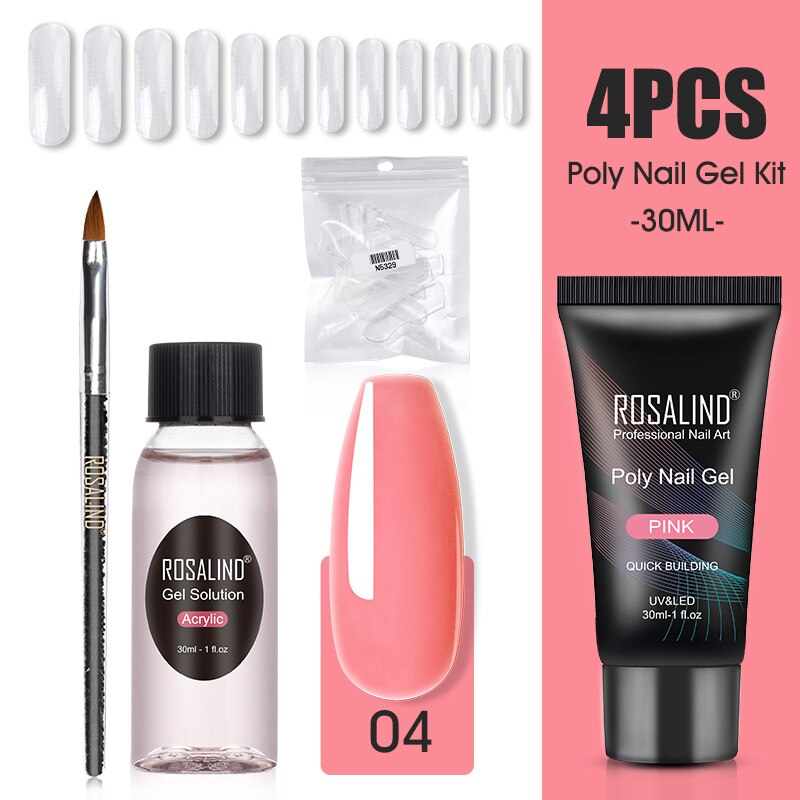 ROSALIND Poly Nail Gel Kit Nail Set For Manicure With UV LED Lamp Need Base Top Coat Hybrid Varnishes Cured Gel Lacquer Nail Art RE-2GELS2TOOLS-36