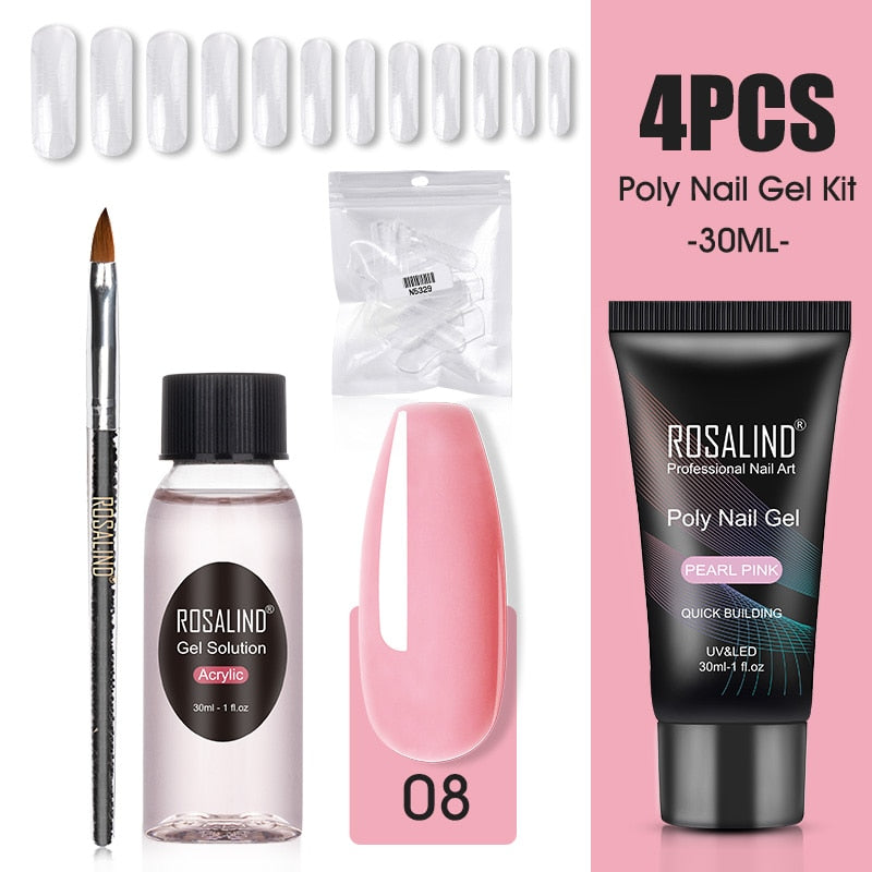 ROSALIND Poly Nail Gel Kit Nail Set For Manicure With UV LED Lamp Need Base Top Coat Hybrid Varnishes Cured Gel Lacquer Nail Art RE-2GELS2TOOLS-40