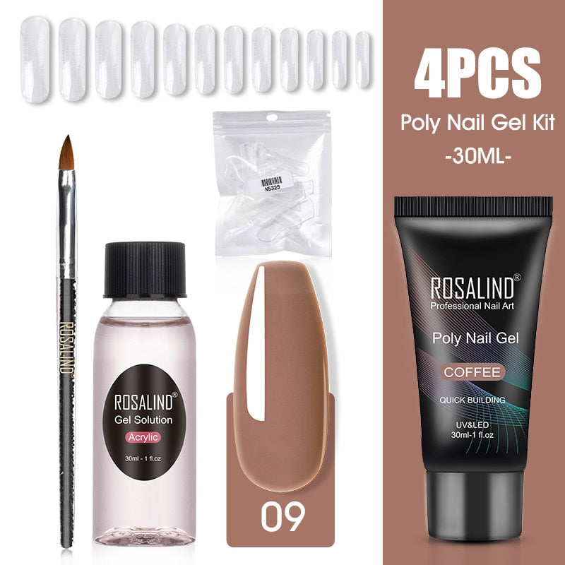 ROSALIND Poly Nail Gel Kit Nail Set For Manicure With UV LED Lamp Need Base Top Coat Hybrid Varnishes Cured Gel Lacquer Nail Art RE-2GELS2TOOLS-41