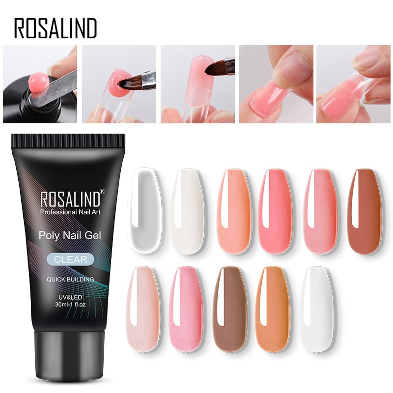 ROSALIND Poly Nail Gel Kit Nail Set For Manicure With UV LED Lamp Need Base Top Coat Hybrid Varnishes Cured Gel Lacquer Nail Art