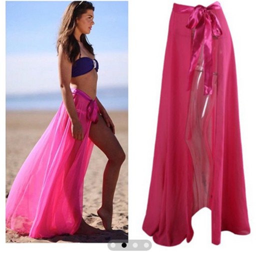 Summer Sexy Bikini Cover Up Swimwear Sheer Beach Maxi Wrap Bandage Split Skirt Sarong Pareo Casual Cover-up Beachwear