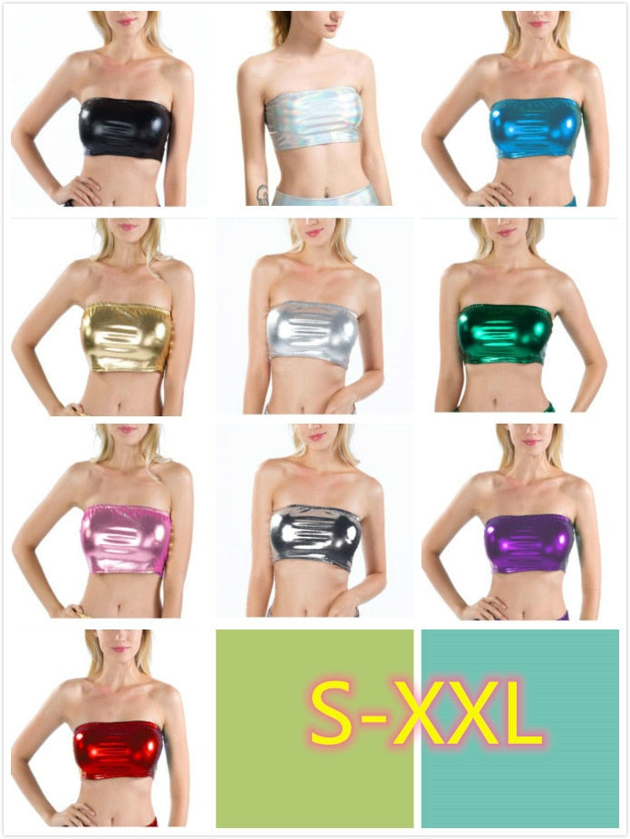 Sexy Gold Strapless Dressy Crop Top Women Shiny Stretch Party Clubwear Sequin Tube Top Bandeau Tank Top Dance Costumes