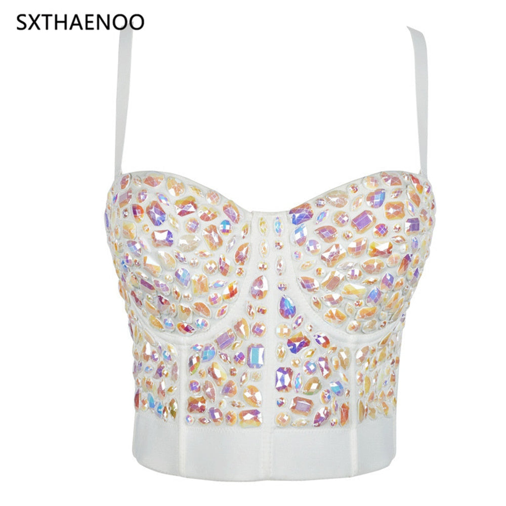 SXTHAENOO Gorgeous Rhinestone Pearl Pearl Corset Lingerie Wedding Bra Women Bra Cropped Camisole