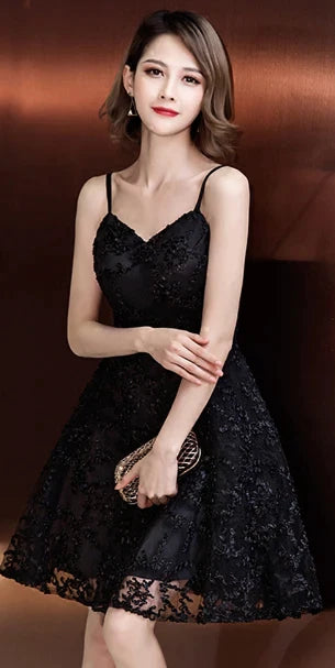 A-LINE SHORT STUDENT YOUNG ROBES SOIREES TULLE SEXY PARTY PRETTY GRADUATION DRESSES black