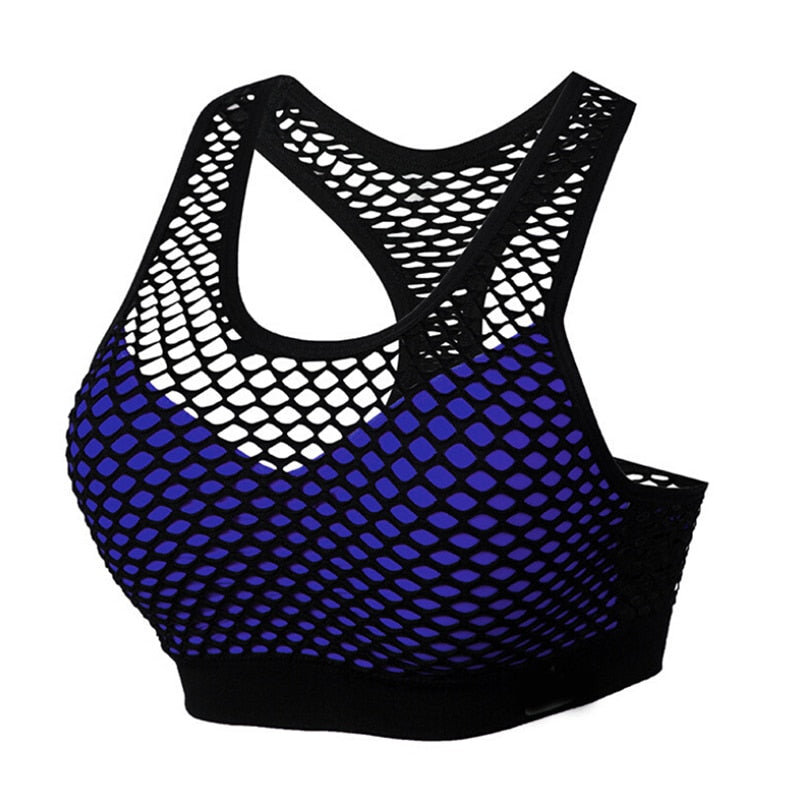 Shockproof Mesh Patchwork Fitness Yoga Bra Push Up Padded Top Anti Sweat Yoga Bra Tops Women Breathable Sportwear