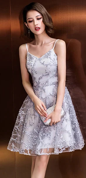 A-LINE SHORT STUDENT YOUNG ROBES SOIREES TULLE SEXY PARTY PRETTY GRADUATION DRESSES silver