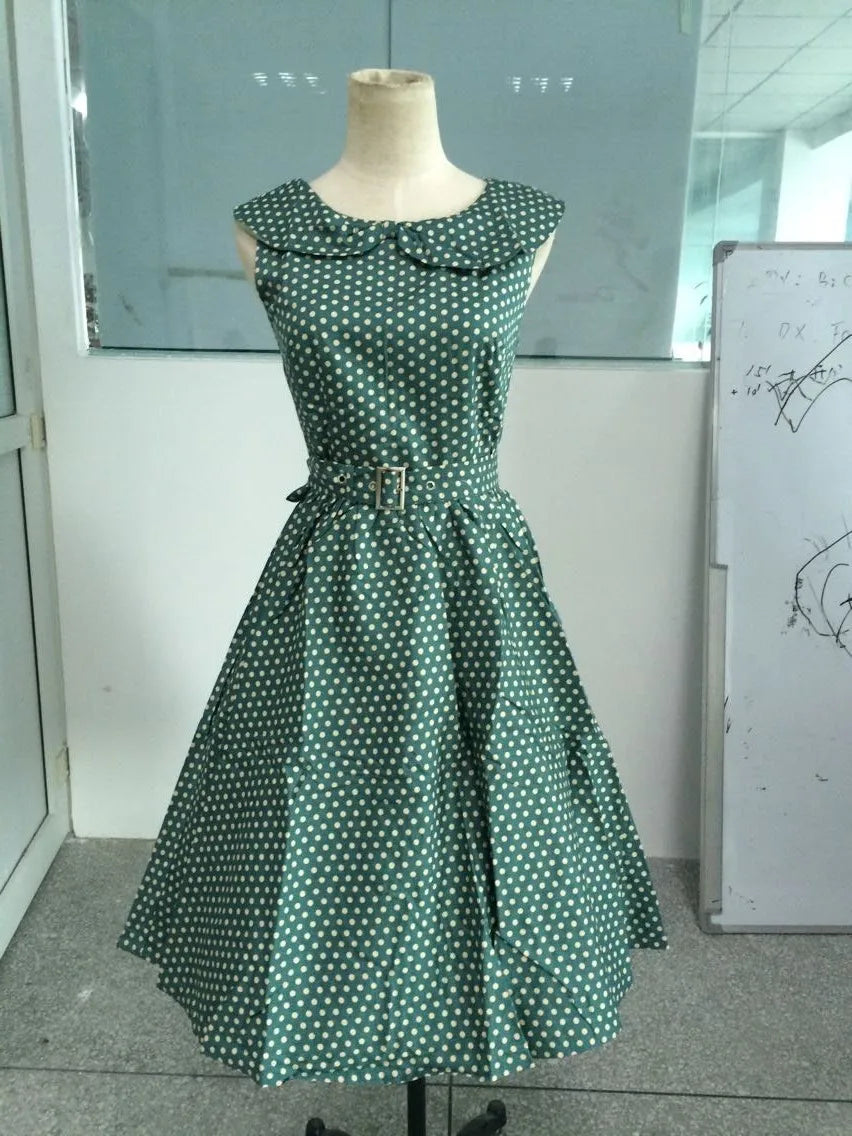 Summer Plus Size Pin Up Polka Dot Halterneck Swing Jive Rockabilly Dress Size S-4XL green