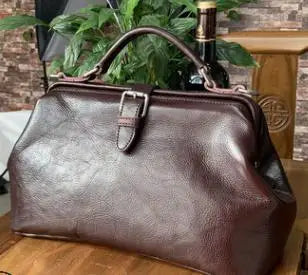Leather Doctor Handbag Cowhide Women Big Shoulder Bags Vintage Manual Paint Crossbody Bags coffee (30cm<Max Length<50cm)