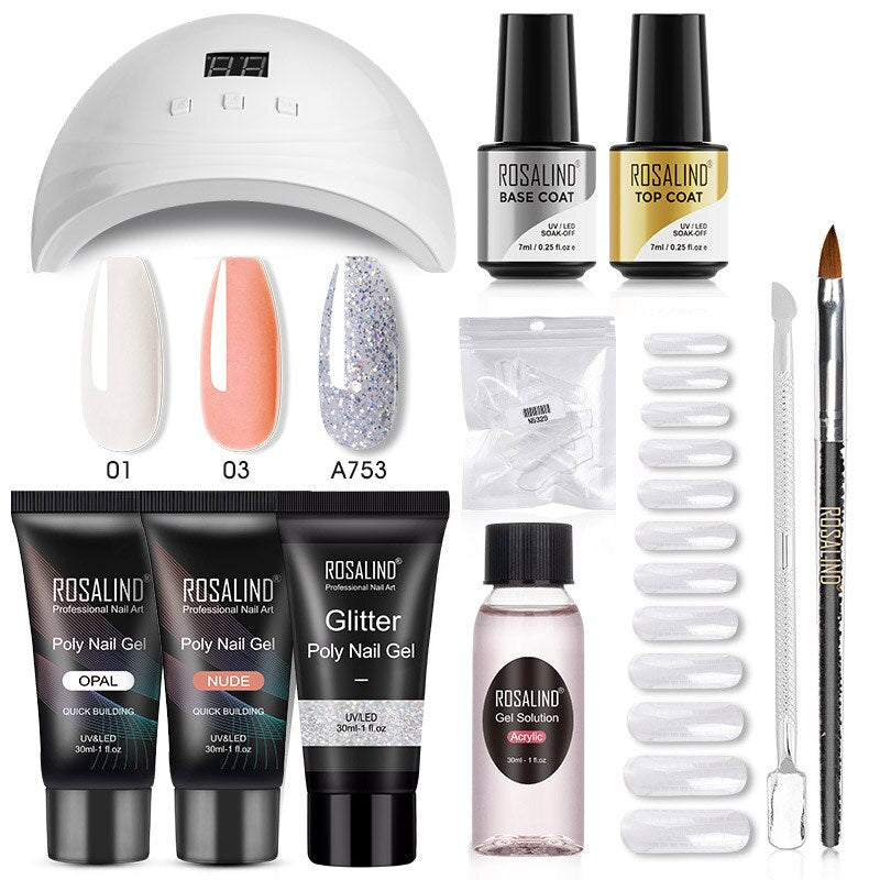 ROSALIND Poly Nail Gel Kit Nail Set For Manicure With UV LED Lamp Need Base Top Coat Hybrid Varnishes Cured Gel Lacquer Nail Art RE-6GELS4TOOLS-33