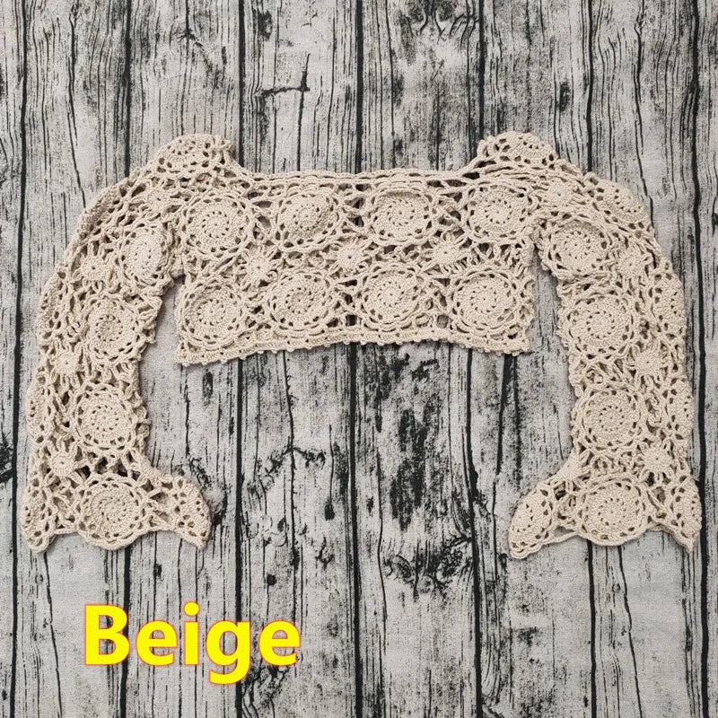 Hand Crochet Bikini Set Women boho Sexy cover up swimming trunks beach Swimwear festival clothing Beige Top
