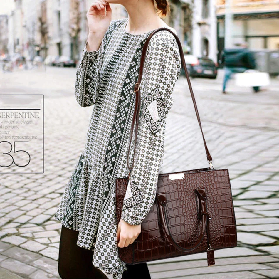 Casual Tote Sac Vintage Crocodile Pattern Patent Leather Luxury Handbags Brand Designer Large Capacity Shoulder Messenger Bag