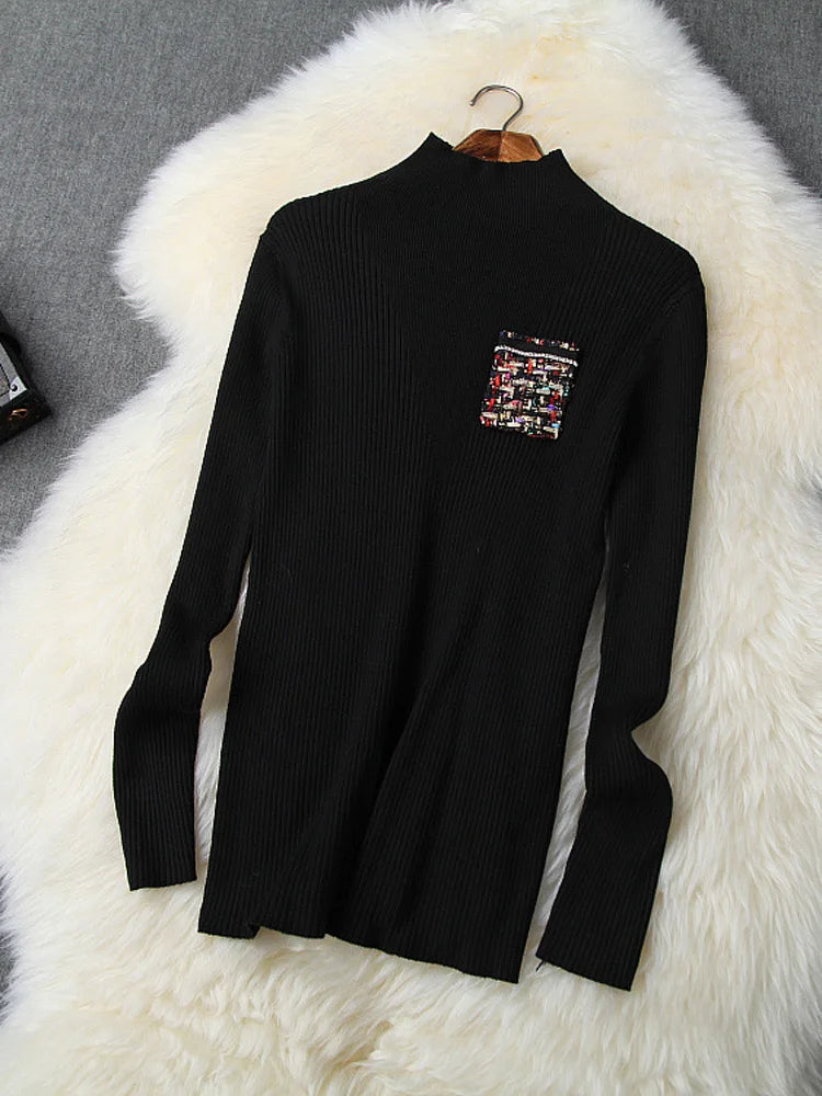 Women's Fashion Autumn Winter 2 Piece Dress Set Female Party Outfits Black Sweater Top and Long Tweed Woolen Skirt Suit Twinset