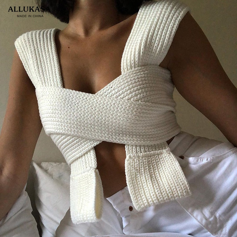 Sleeveless Knitted Crop Sweater Sexy Autumn Summer Fashion Vest Black Casual White Jumper Top Female Pullover fall women