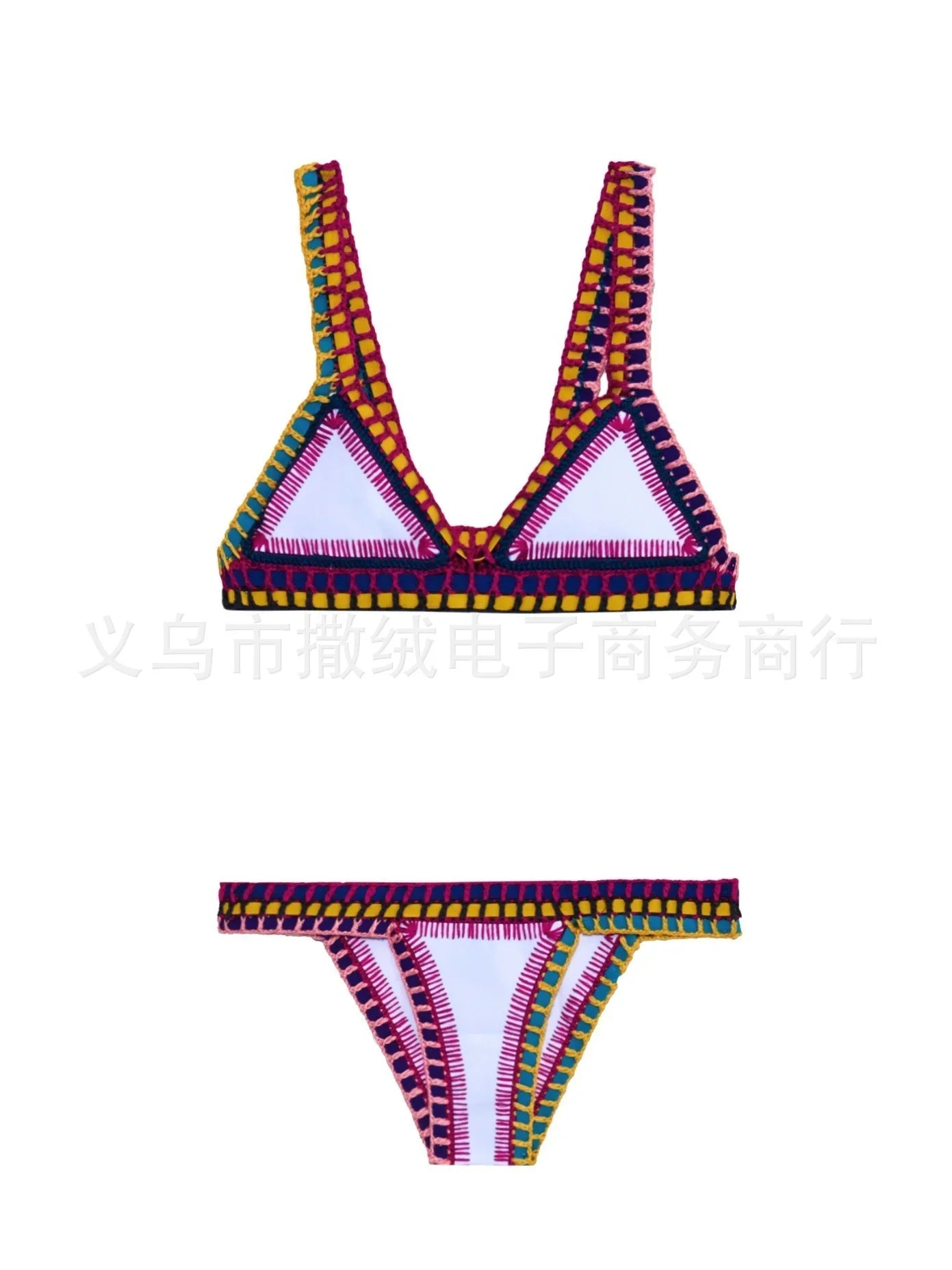 Hand Crocheted Bikini Knitted Splicing SWIMSUIT SET Plus Size Swimwear Women Purple