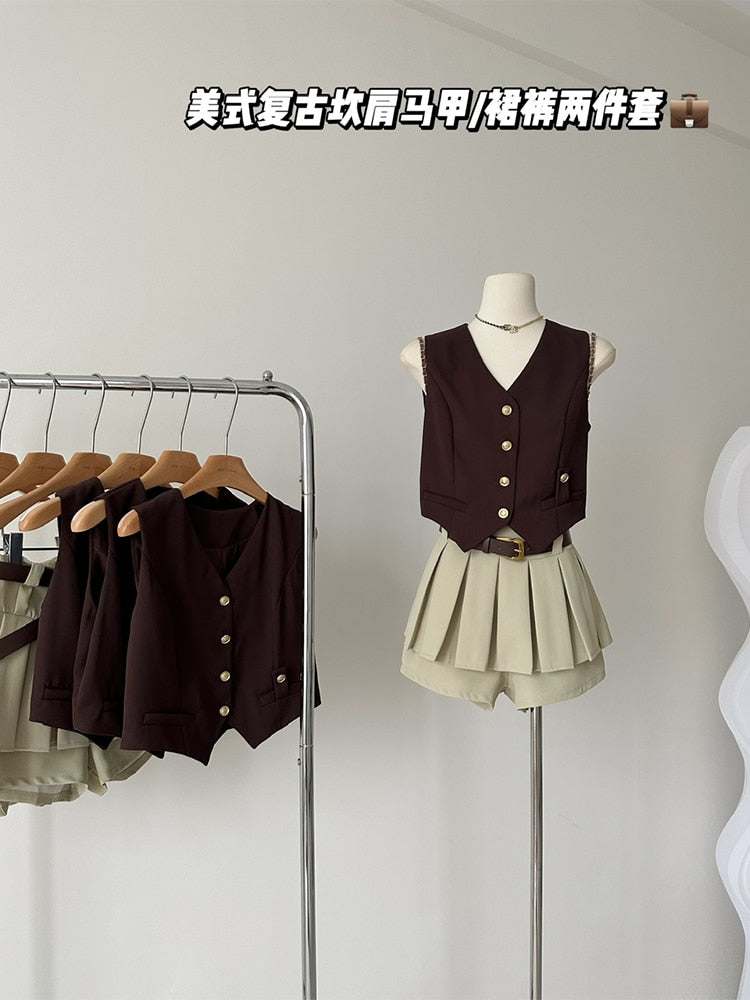 Women Two Piece Set Suit Off Shoulder Crop Top T-Shirt and A-Line Pleated Mini Skirt Shorts Y2k Vintage Fashion Harajuku Summer