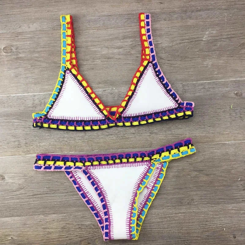 Hand Crocheted Bikini Knitted Splicing SWIMSUIT SET Plus Size Swimwear Women