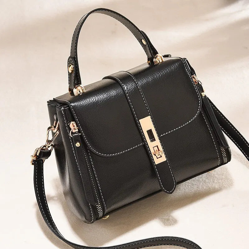 Women Flap Square Purses and Handbags Twist Lock Shoulder Bag Solid Color Crossbody Female Messenger Bag Casual Hobo Bags Black