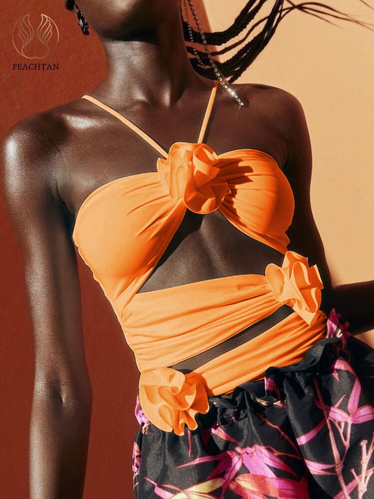 Sexy Brazilian Solid Halter Monokini - Swimsuit Floral Hollow Out Swimwear Women One Piece High Cut Push Up Bathing Suits