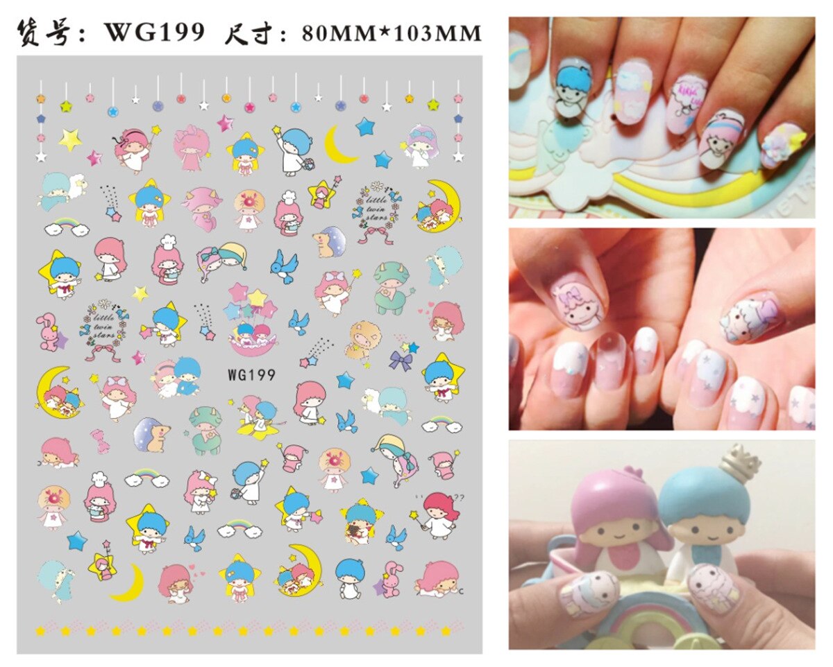 Sanrio 3D Stickers For Nails Nail Art Supplies Cartoon Hello Kitty Cinnamoroll Nail Stickers Nail Decoration Anime Nail Decals WG199