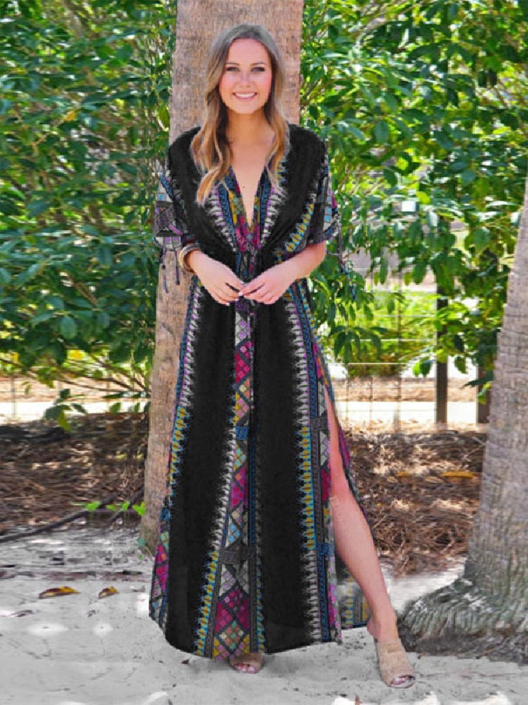 Plus Size Kaftan Beach Tunic Women Summer Beachwear Swimsuit Cover Up