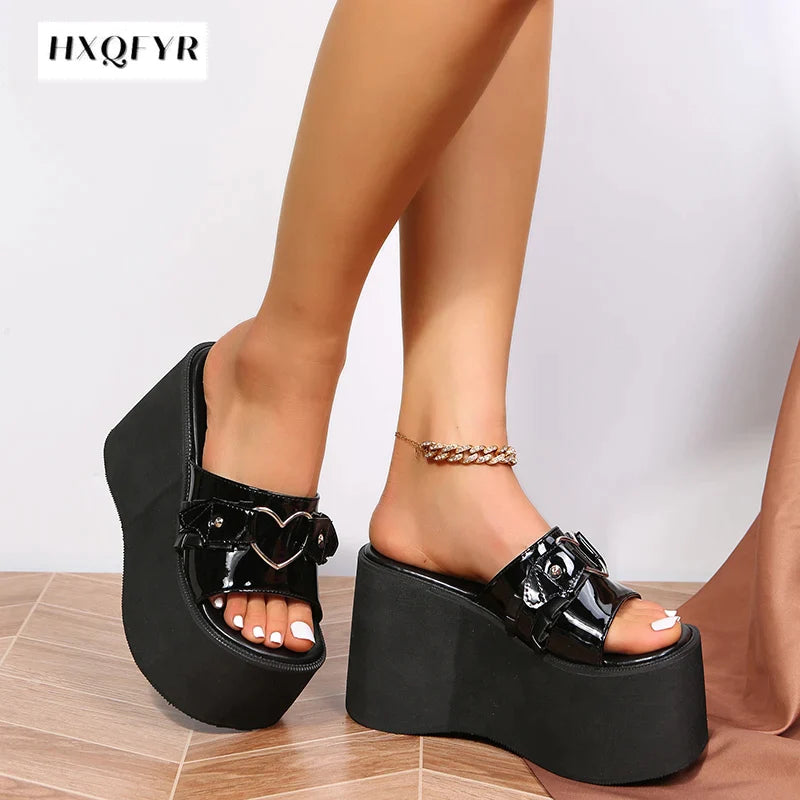 Shoes for Women Summer Women's Slippers Platform Wedges Fashion Goth Slippers Hot Women's Matal Sandal Comfy Black Shoes