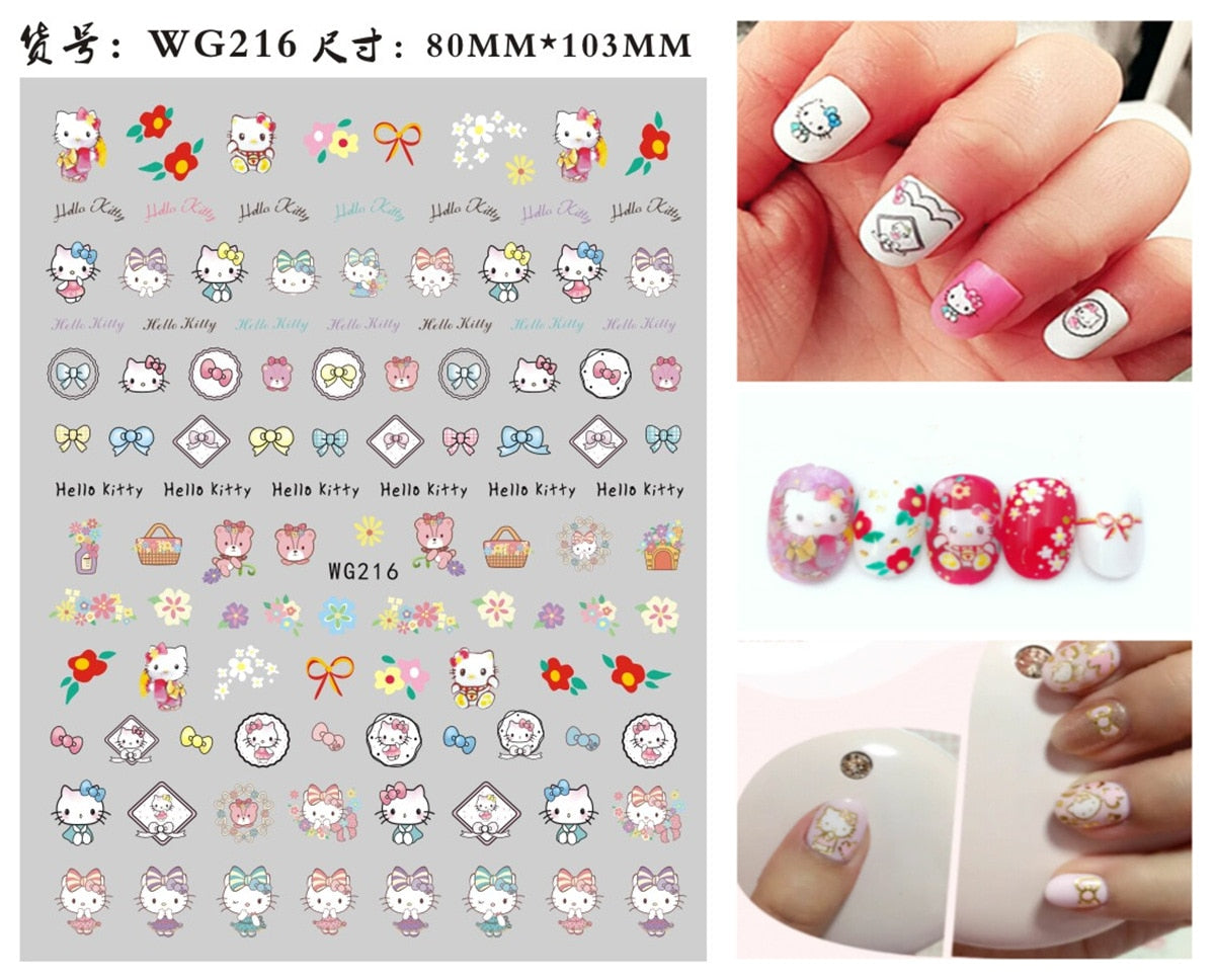 Sanrio – autocollants 3D pour ongles, fournitures d'art des ongles, dessin animé Hello Kitty cannelle, décoration des ongles, décalcomanies Anime