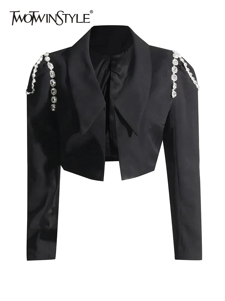 Slimming Solid Blazers For Women Lapel Long Sleeve Patchwork Diamond Temperament Blazer Female Fashion Clothing New