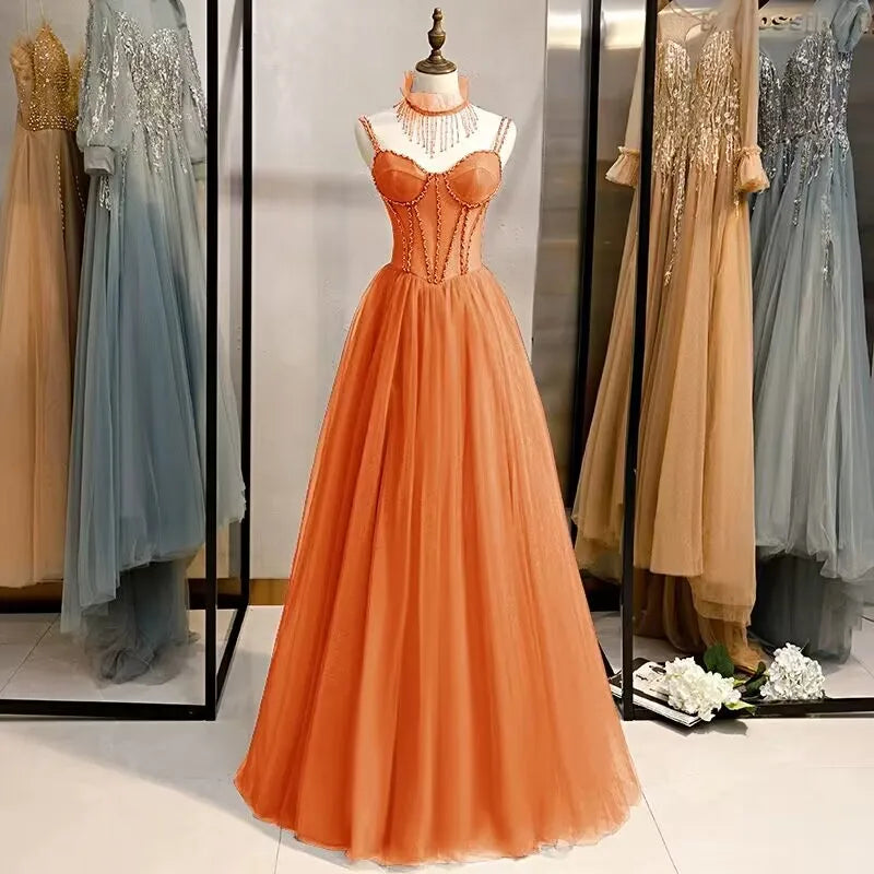 Prom Party Dresses Sexy See-Through Bodice Floor Length Evening Dress Formal Occasion Gown