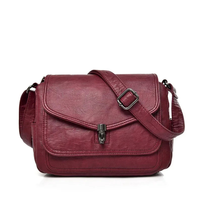 Women Fashion Leather Handbag Purses Female Retro Shoulder Crossbody Messenger Bag Luxury Designer Sac for Ladies Retro Burgundy