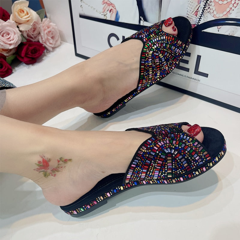 Trendy Colorful Slides for Women 2024 New Classic Design Sandals Italian Style Lady Shoes Low Heel Summer Mules Comfy Sandals