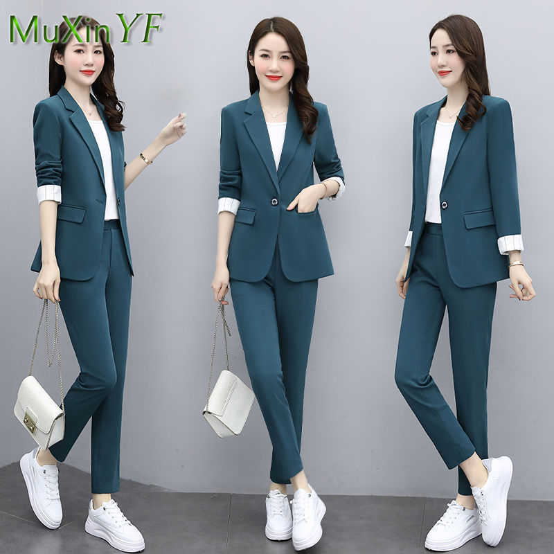 Women's Professional Wear Spring Fall New Suit Jacket Vest Pants Three-piece Korean Fashion Blazers Trousers Suspender Set