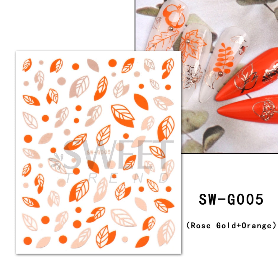 Autocollants pour Nail Art, oiseau de neige, hiver, automne, feuille d'érable, fleur de coton, ligne de conception d'automne, curseur adhésif, décoration de manucure, JINO-48