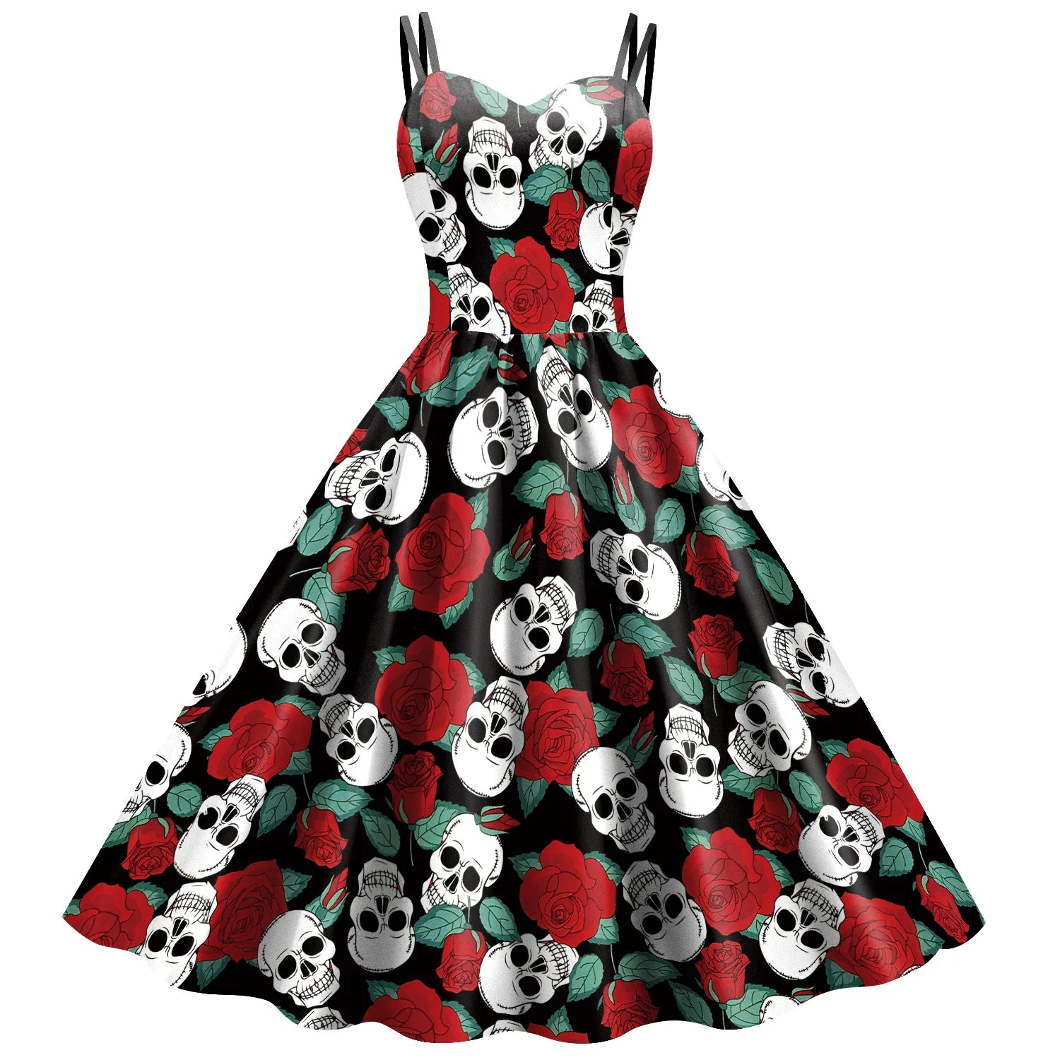 Fancy Skeleton Halloween Women Dress Girl Carnival Party Dresses Female Goth Horror Costume Rockabilly Dress B361-1008