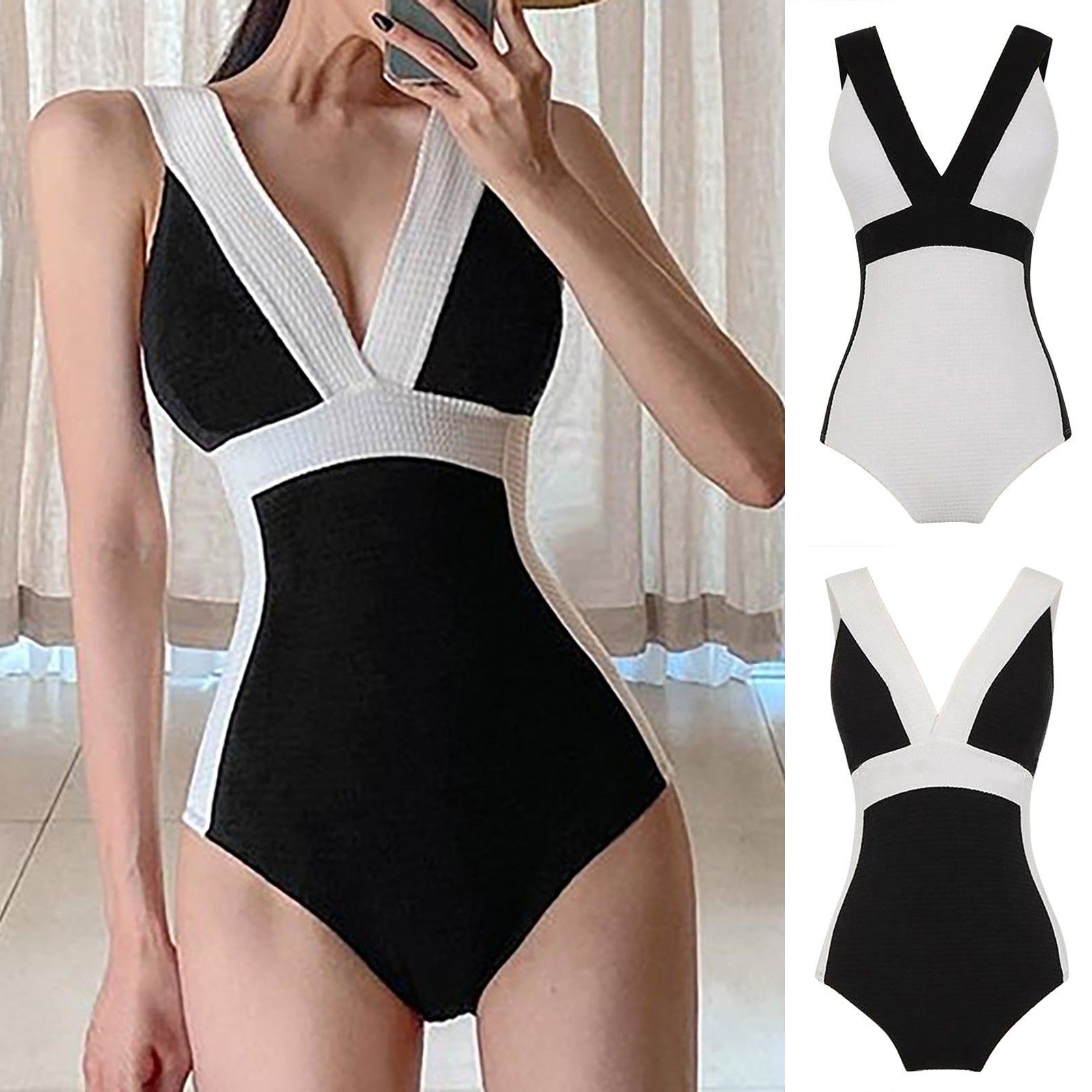 Sexy Patchwork Swimwear One Piece Swimsuit Female Push Up Monokini Bathers Bathing Suit Beachwear