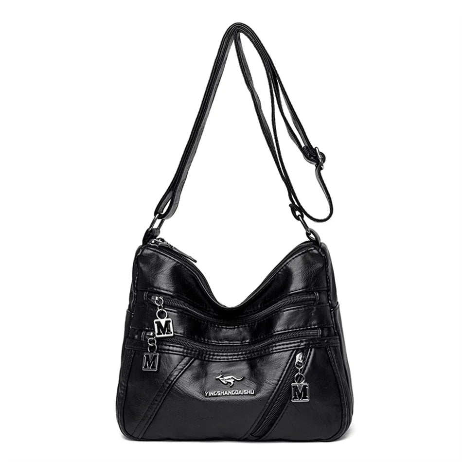 Soft Leather Luxury Handbags Purse Women Bag Designer Multi-pocket Crossbody Shoulder Bag for Female Trend Sac Black