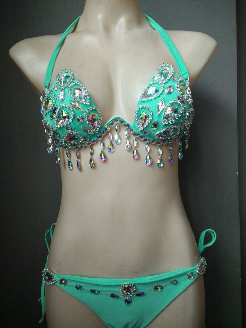 Sexy Women's Gathered Swimsuit Push Up Rhinestone Triangle Bikini Luxury Crystal Diamond Girls Swimwear